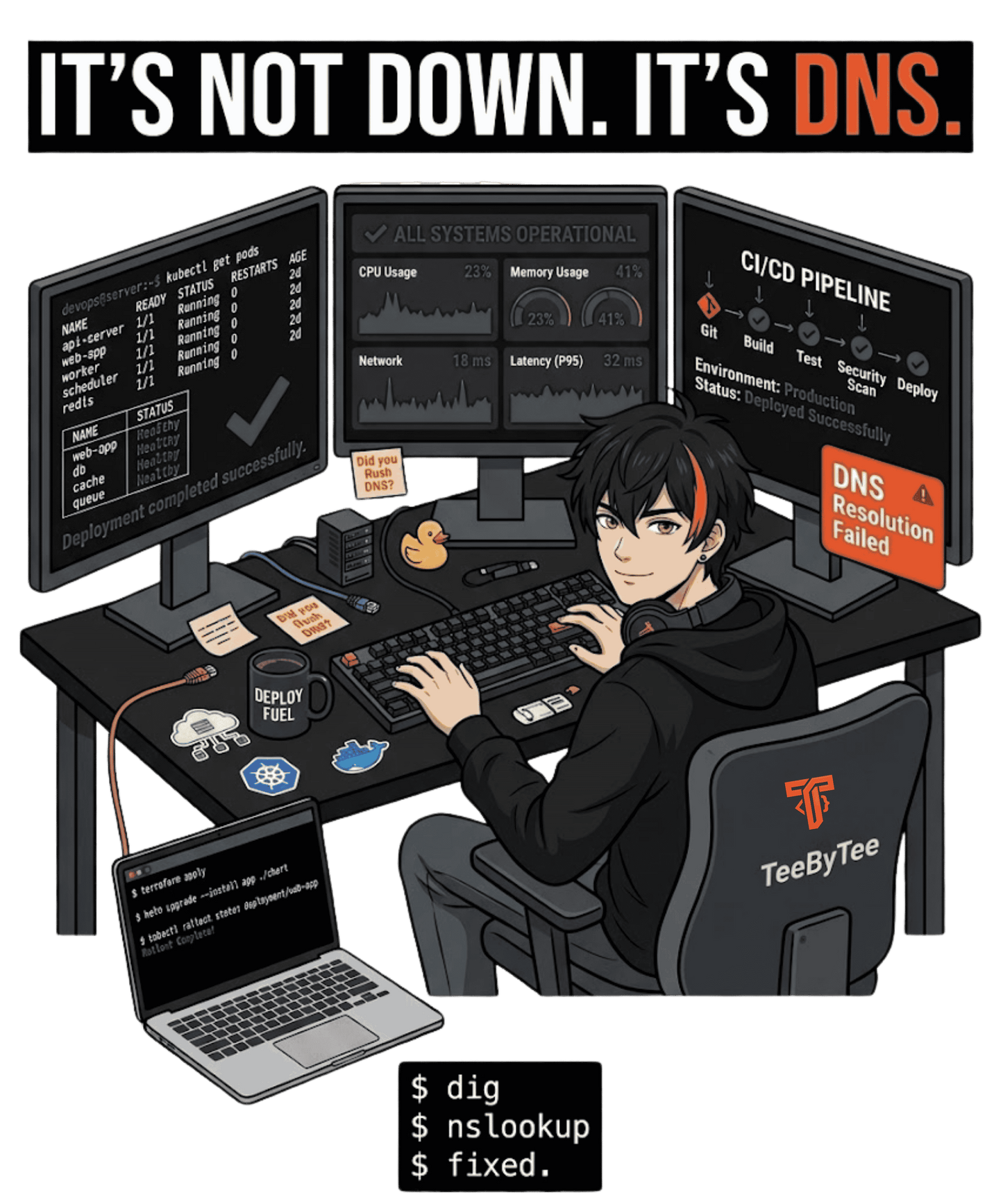 It's Not Down. It's DNS. | DevOps Developer T-Shirt