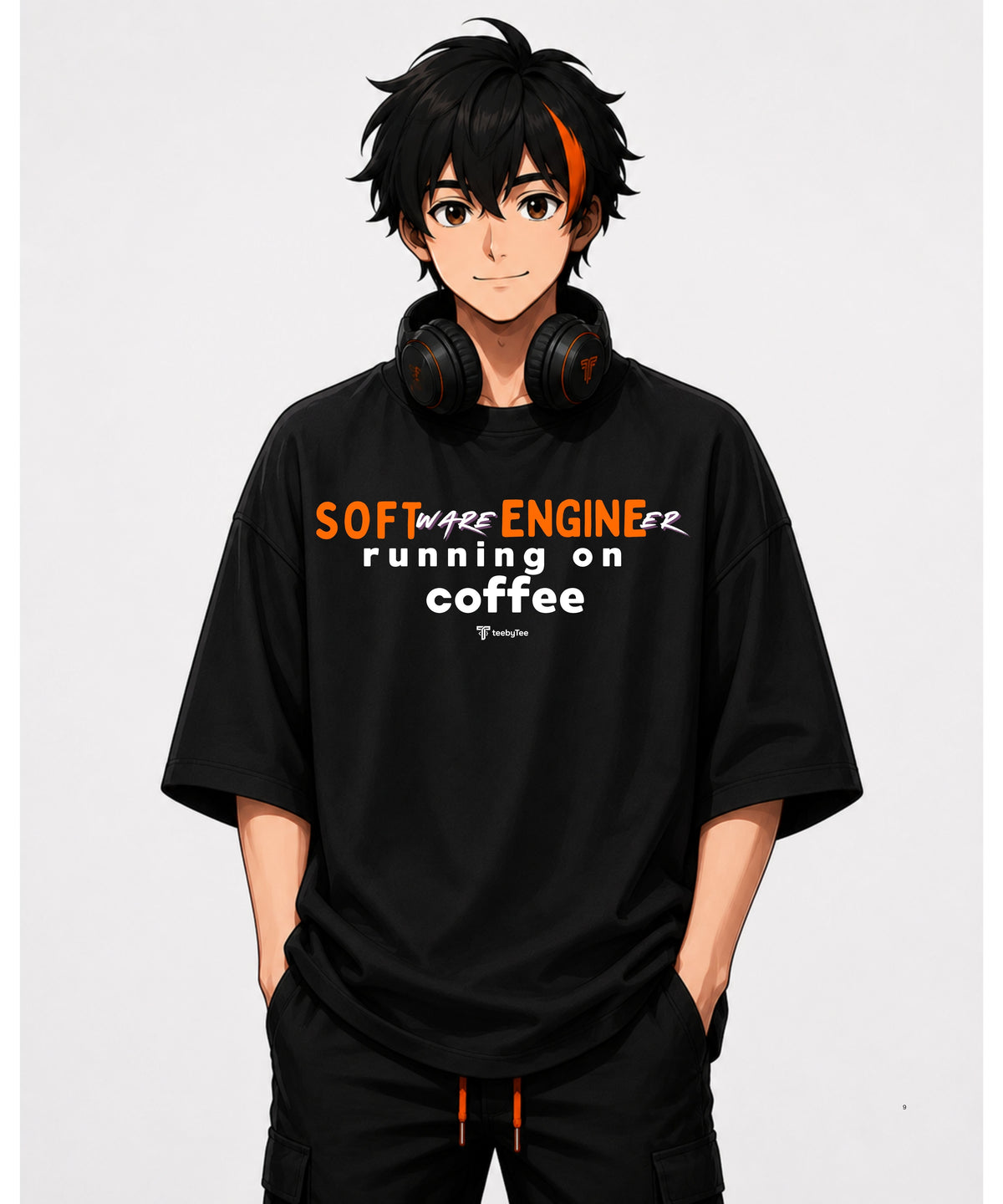 SOFT ENGINE Running on Coffee | Premium Developer Oversized T-Shirt
