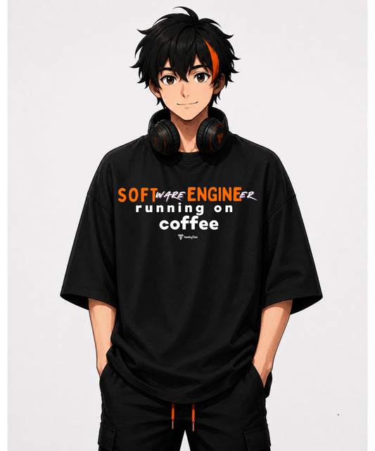 SOFT ENGINE Running on Coffee | Premium Developer Oversized T-Shirt